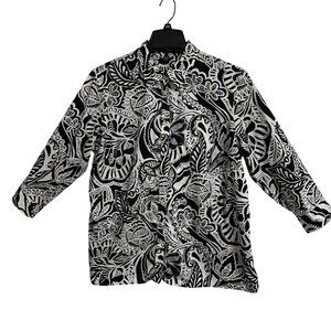 Lauren Ralph Lauren Womens Artsy Floral Button Up Top Black Lightweight 2X